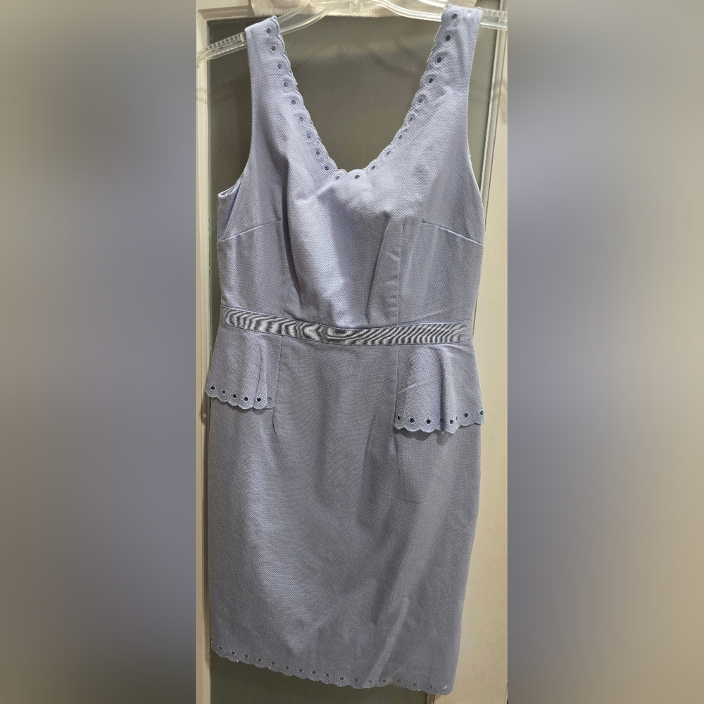 ANTONIO MELANI Sleeveless V-neck Blue Linen-blend, Cut-work Embroidery, Sz: 4